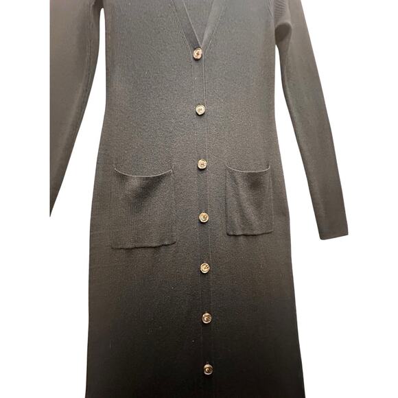Naadam Cashmere Silk Black Sweater Dress Longline Cardigan Womens M Pockets Luce - Picture 2 of 16
